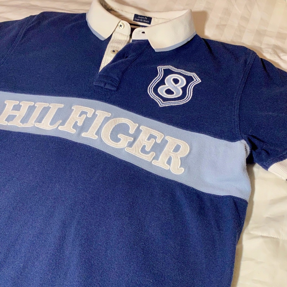 VINTAGE Tommy Hilfiger Spell Out Polo Shirt Men's Large